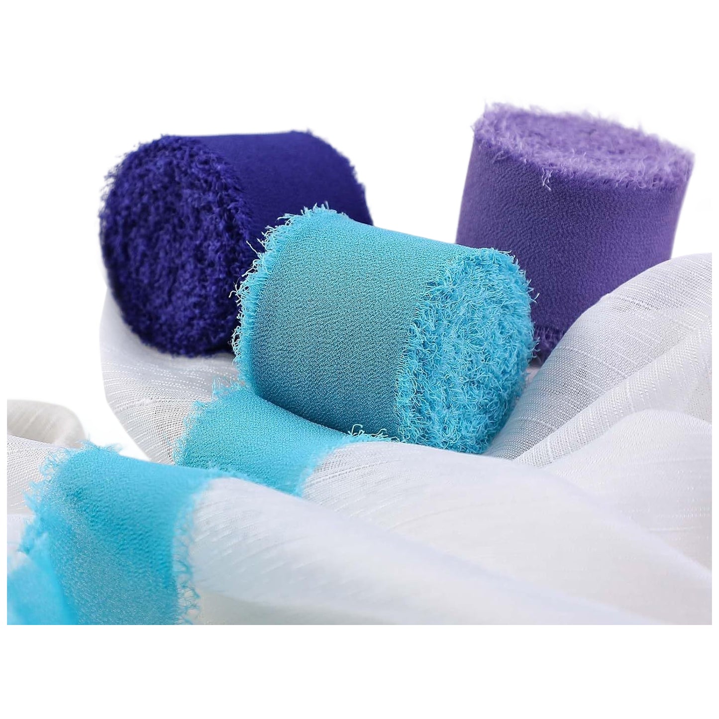 1.5 Inch x 7 Yards Chiffon Silk Ribbon Set for Wedding Bouquets, Gifts, and Decorations, Pack of 3