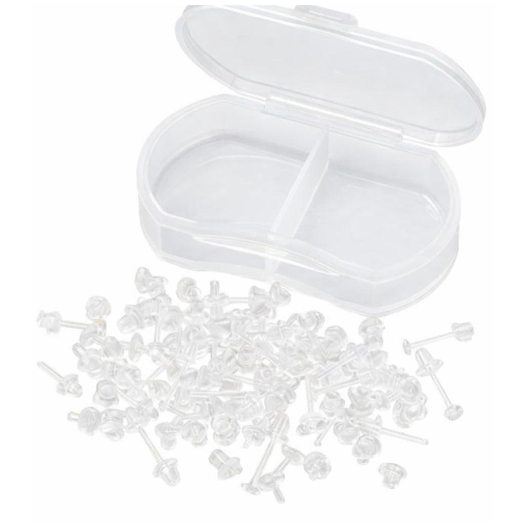Clear Plastic Stud Earrings with Flat Silicone Backs 5mm x 12mm for Sports and DIY