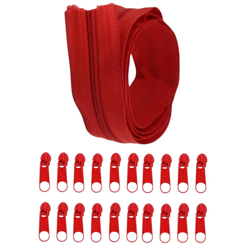 Nylon Coil Zipper 10 Yards with 20 Sliders for DIY Sewing Bags Garments and Crafts