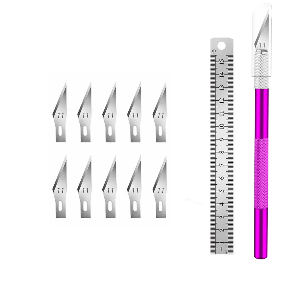 Precision Craft Knife Set with 10 #11 Blades and 15cm Steel Ruler for Modeling Vinyl Stencil DIY Crafts