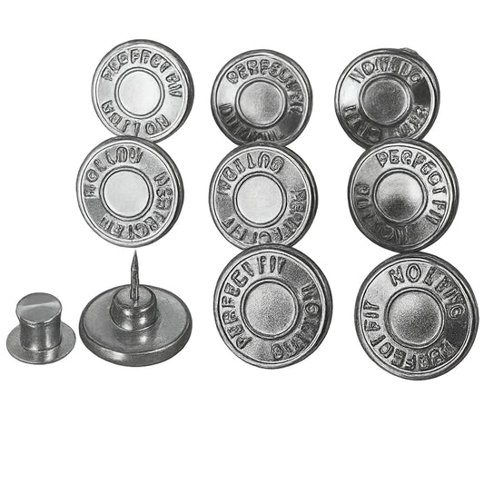 8 Sets Adjustable 17mm Metal Jean Buttons with Pins for Pants and Loose Jeans
