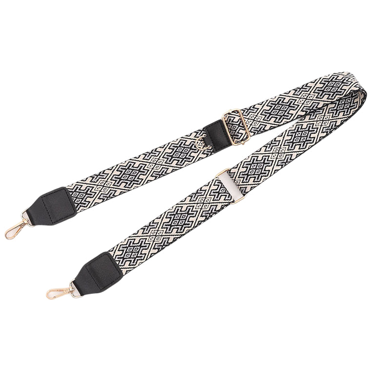 Adjustable Purse Strap With Crazy Horse Leather Ends and Jacquard Embroidery