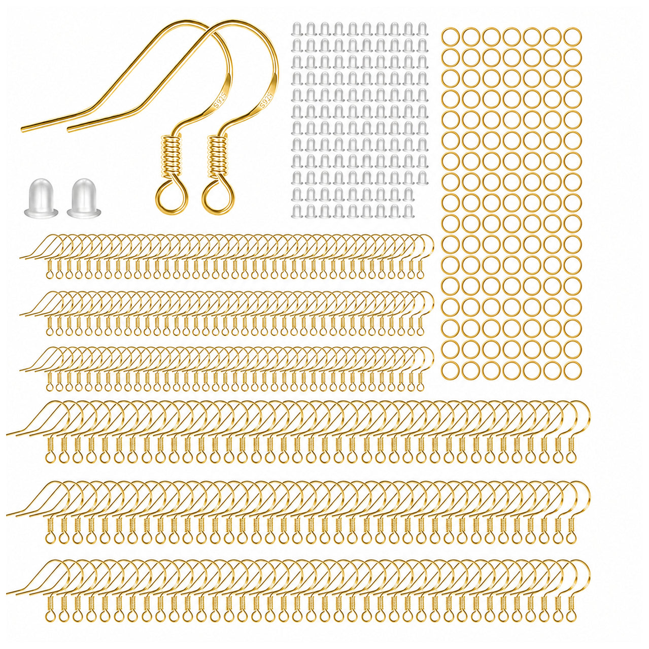 Hypoallergenic Earring Hooks Fish Hook Ear Wires with Clear Silicone Backs for Jewelry Making Findings
