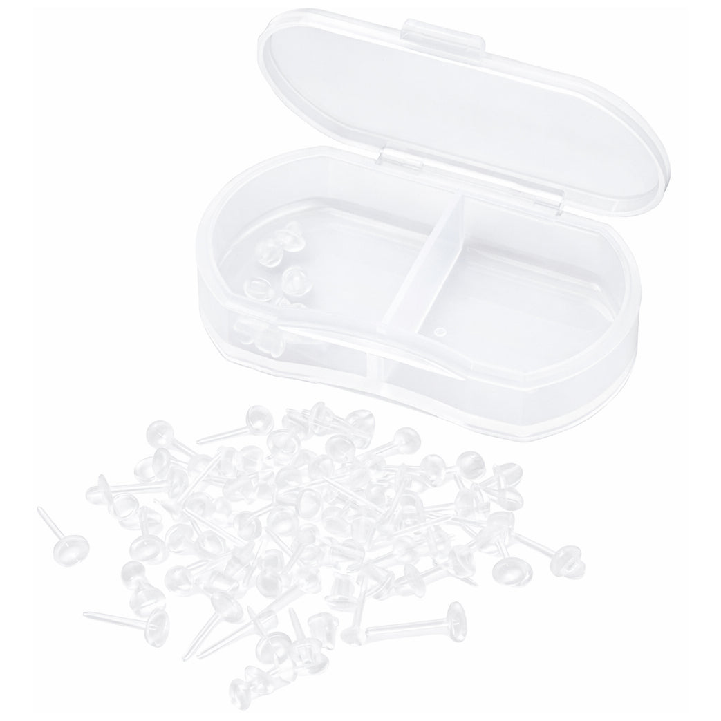 Clear Plastic Stud Earrings with Flat Silicone Backs 5mm x 12mm for Sports and DIY