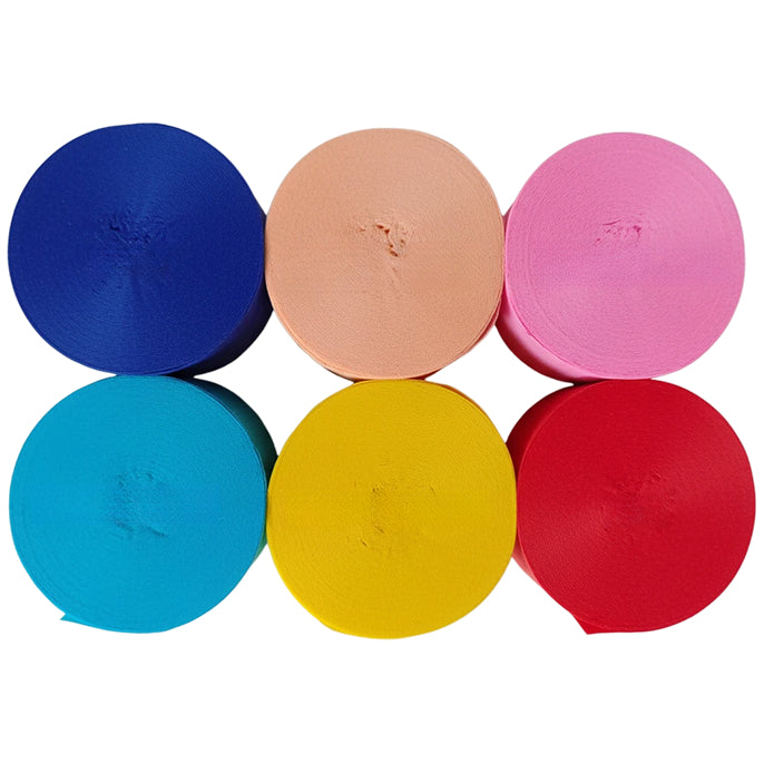 Crepe Paper Streamers 82ft Each Roll for Birthday, Wedding, and Party Decorations 1.77 Inch, Pack of 6
