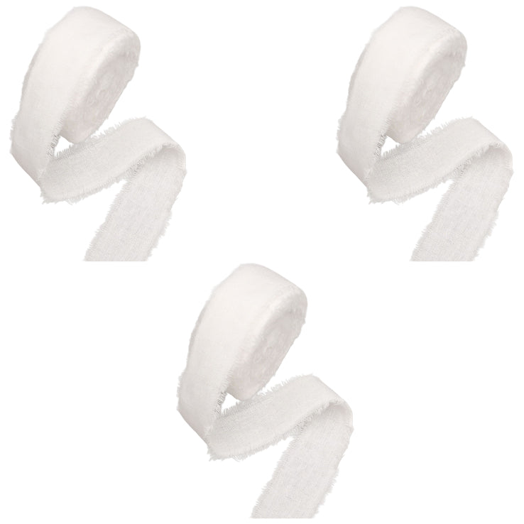 Cotton Frayed Fringe Ribbon 0.79 Inch x 18 Yards for DIY Crafts Wedding Gift Wrapping, Pack of 3