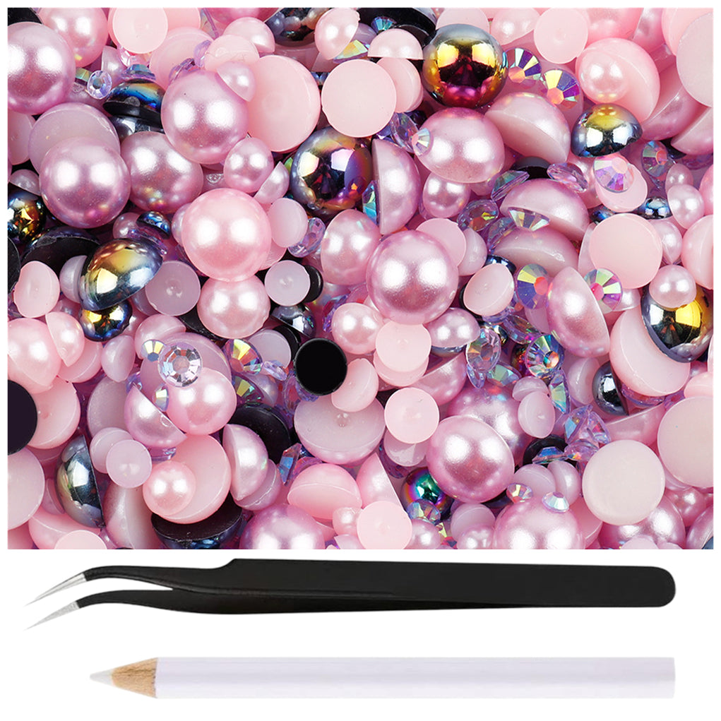 30g Mixed Flatback Rhinestones and Half Pearls for DIY Crafts Shoes Nails Tumblers Garments Bags
