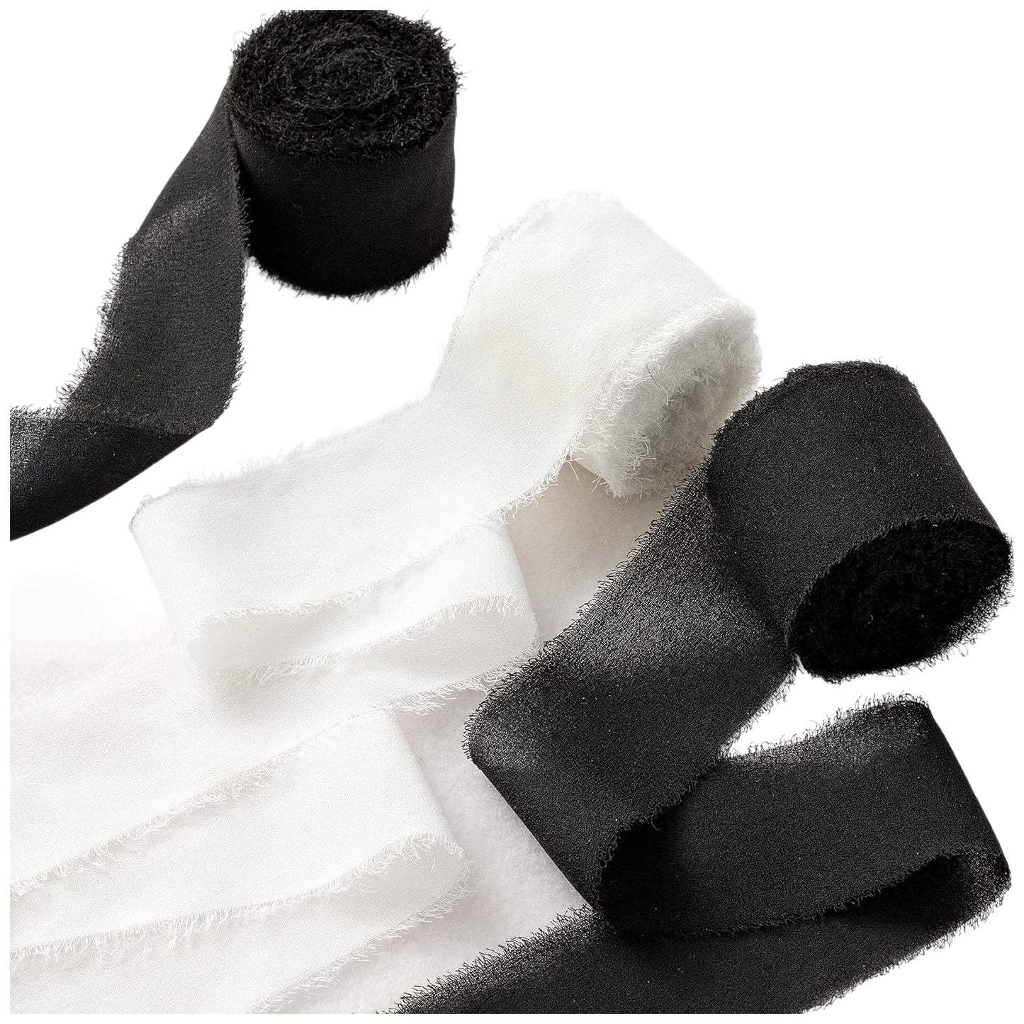 1.5 Inch x 7 Yards Chiffon Silk Ribbon Set for Wedding Bouquets, Gifts, and Decorations, Pack of 3