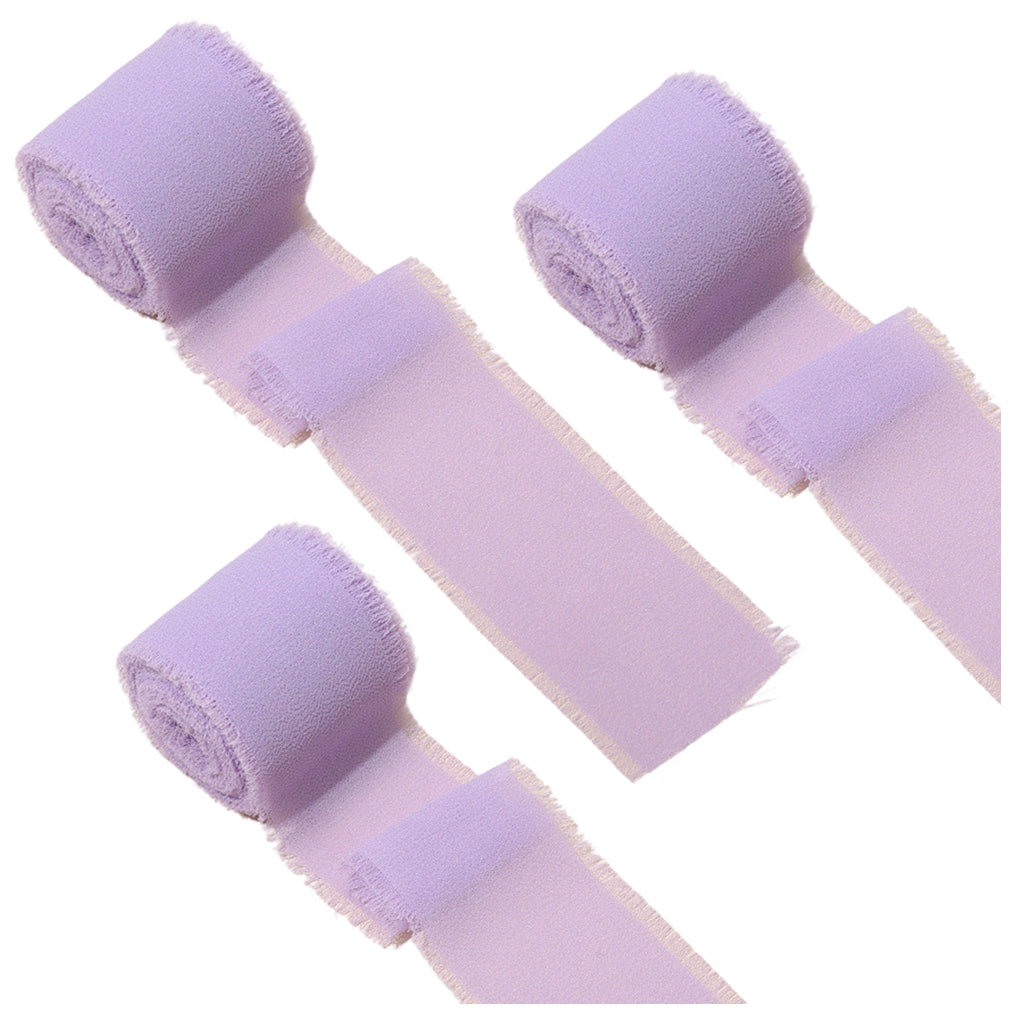 Chiffon Ribbon 1.5 Inch by 16.40yds Handmade Fringe Silk Ribbon for Gift Wrapping Wedding Bouquet and DIY Crafts, Pack of 3