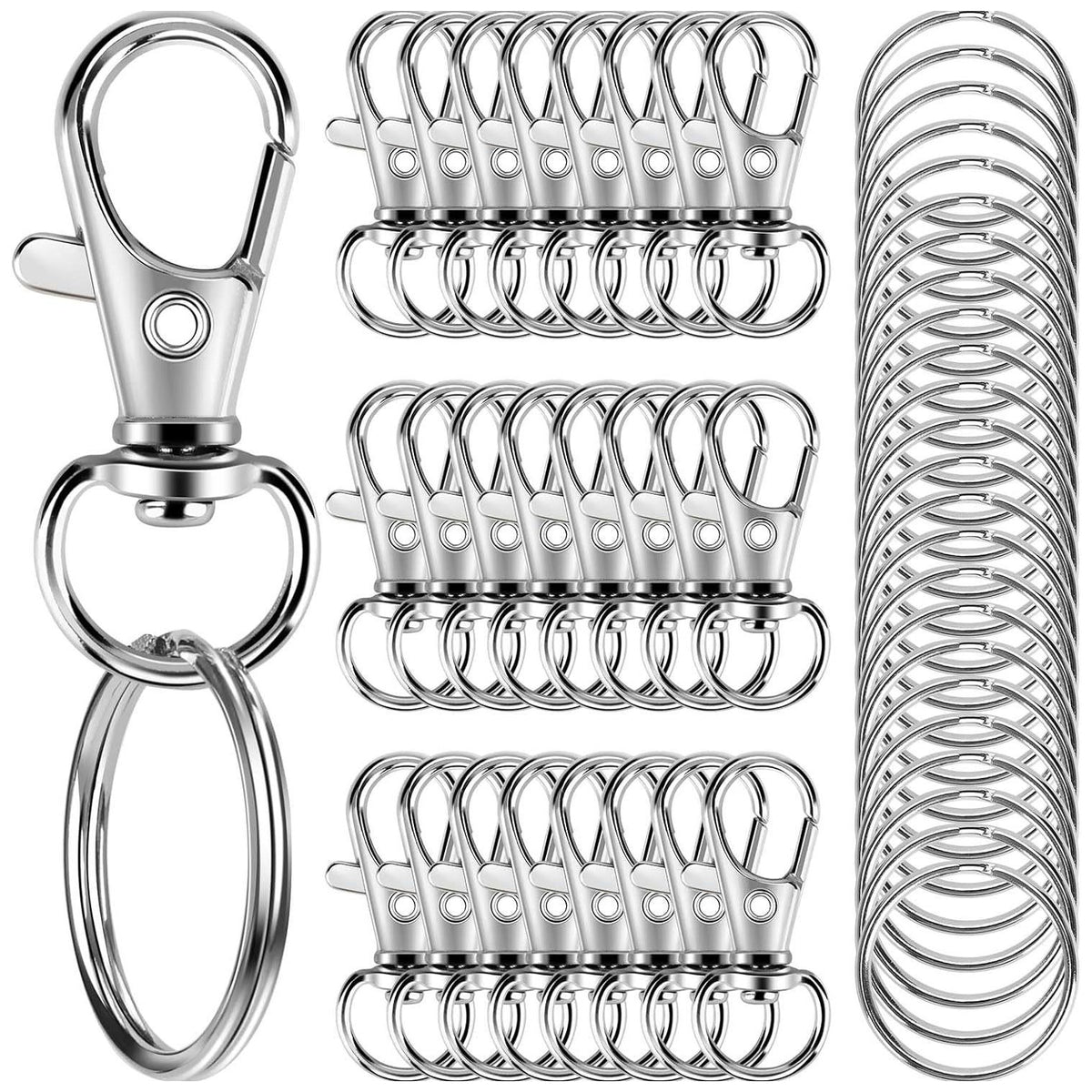 Metal Swivel Lobster Claw Keychain Clips with Large Key Rings for Keychain Making and DIY Craft Projects