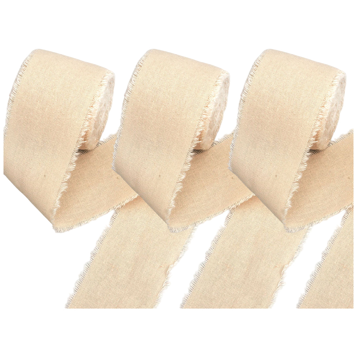 1.5 Inch Cotton Frayed Fabric Ribbon 15 Yards for Crafts and Wedding Decorations, Pack of 3