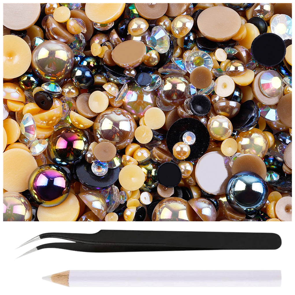 30g Mixed Flatback Rhinestones and Half Pearls for DIY Crafts Shoes Nails Tumblers Garments Bags