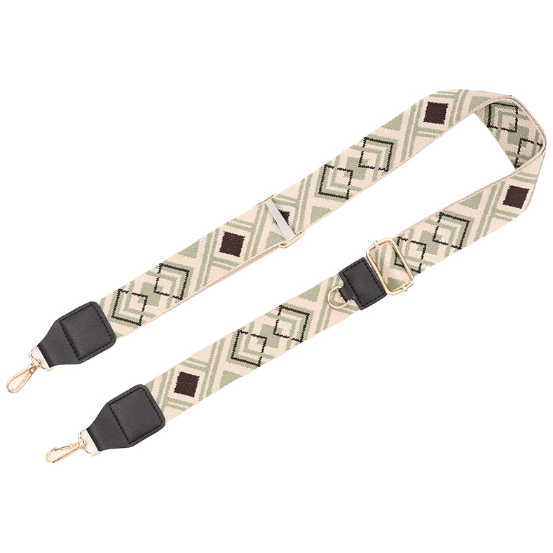 Adjustable Purse Strap With Crazy Horse Leather Ends and Jacquard Embroidery