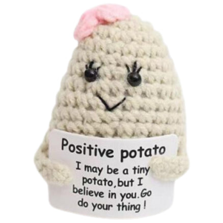 White Potato With Top Bow Handmade Crochet Doll - Lovely Gift with Different Cards for Emotional Support & Positivity