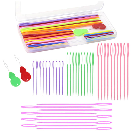 40pcs Large Eye Plastic Yarn Needles with Threaders and Storage Box in 4 Assorted Sizes
