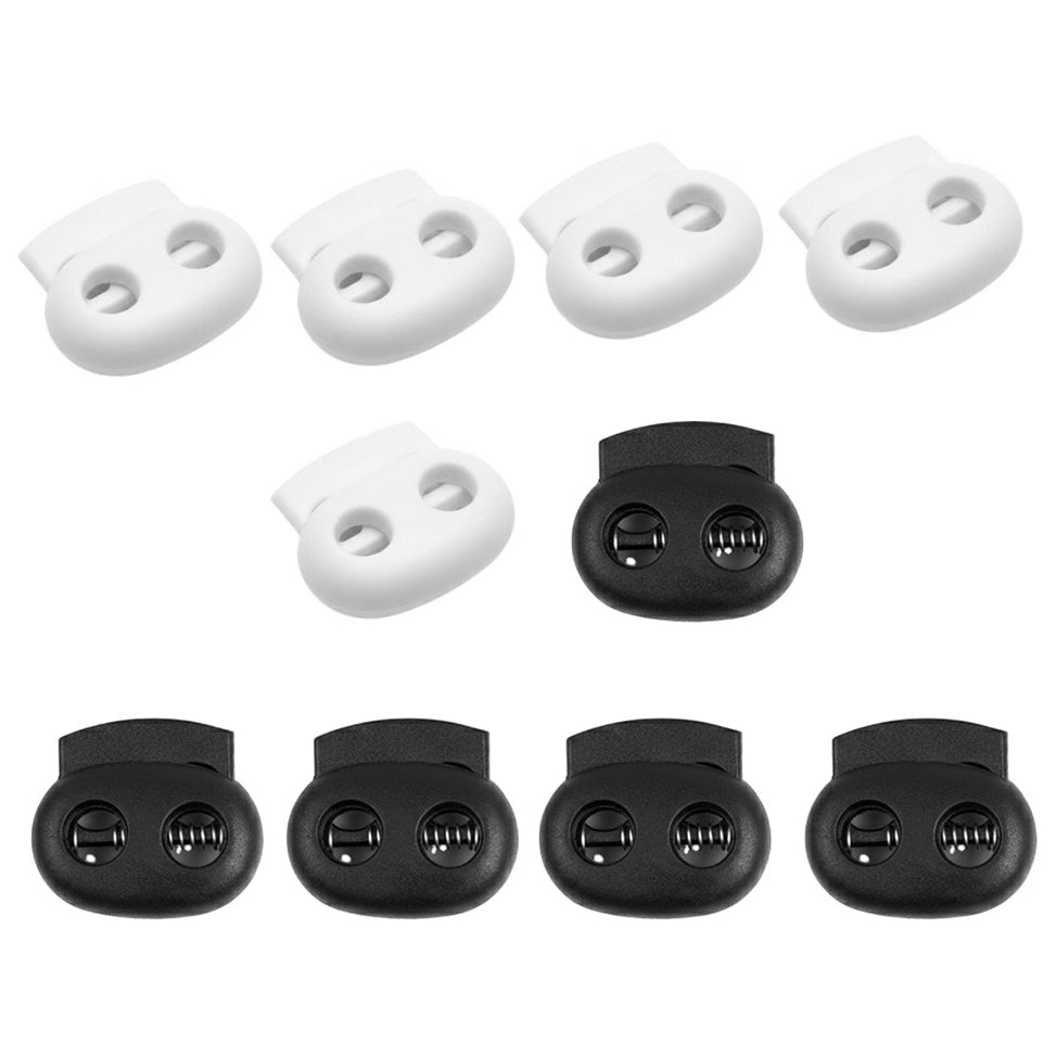 Double Hole Plastic Spring Cord Lock Toggles for Drawstrings Paracord Shoelaces and Elastic Bungee Rope