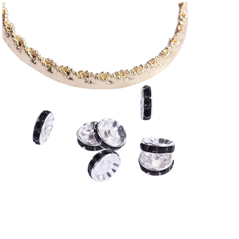 Silver Plated Rhinestone Rondelle Spacer Beads 6mm 8mm for Jewelry Making Bracelets, Pack of 50