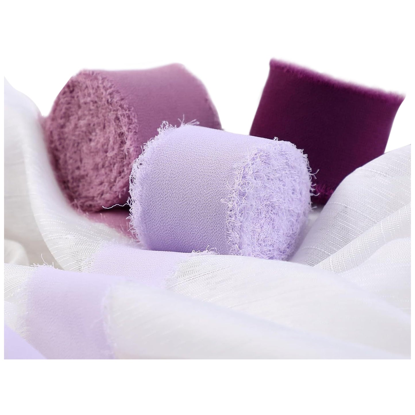 1.5 Inch x 7 Yards Chiffon Silk Ribbon Set for Wedding Bouquets, Gifts, and Decorations, Pack of 3