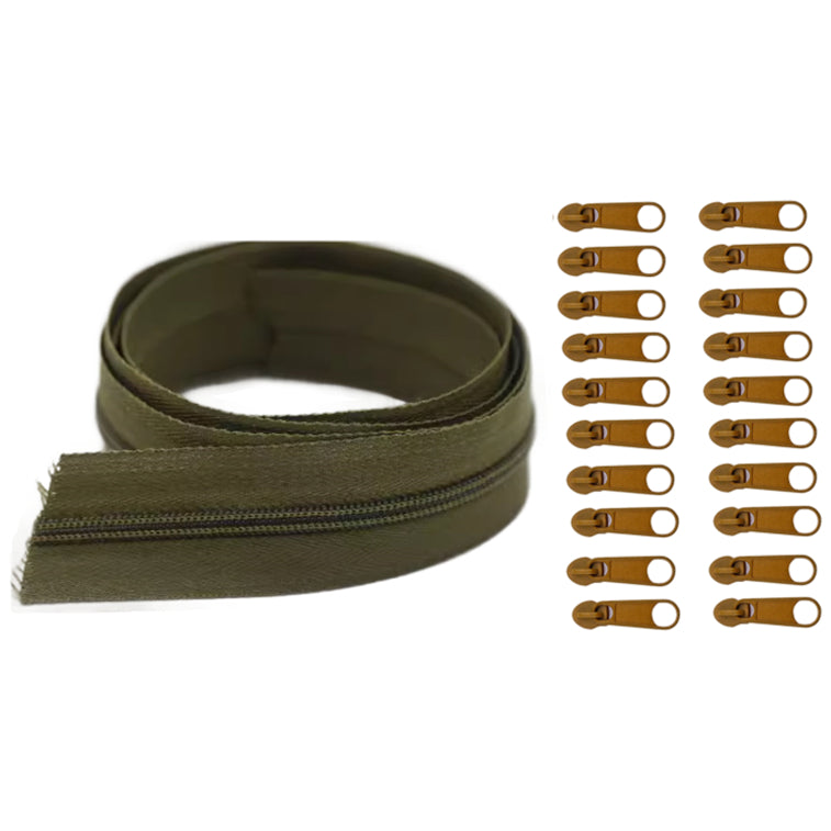 Nylon Coil Zipper 10 Yards with 20 Sliders for DIY Sewing Bags Garments and Crafts