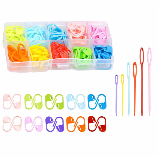 200 Pcs Colorful Stitch Markers Set With Clips and Plastic Eye Sewing Needles for Knitting Crochet and Craft Projects
