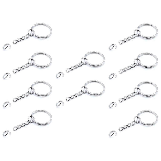 Metal Keychain Split Rings 25mm with Chain and Open Jump Rings for DIY Crafts