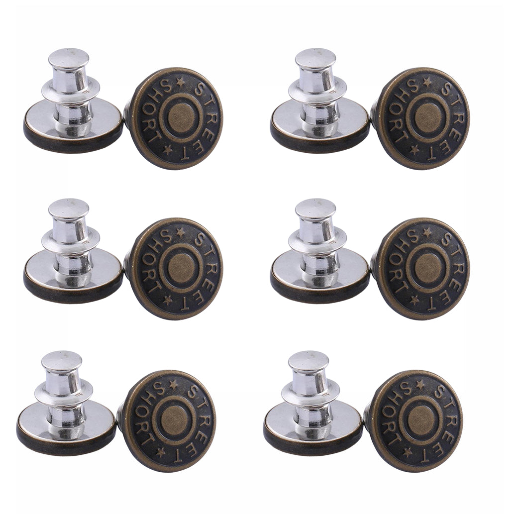 No Sew Jean Button Pins Adjustable Reusable Waist Tightener for Loose Jeans. Set of 12