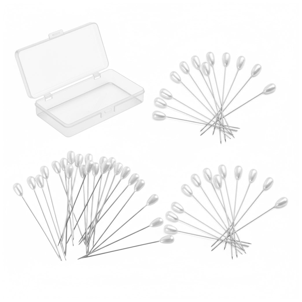 Teardrop Pearl Corsage Pins 2 Inch with Transparent Box for Wedding Bouquet Boutonniere and DIY Crafts
