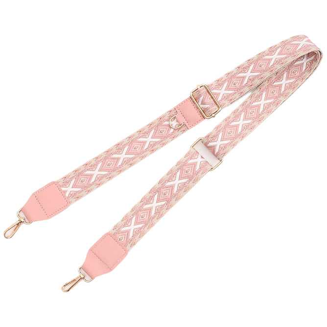 Adjustable Purse Strap With Crazy Horse Leather Ends and Jacquard Embroidery
