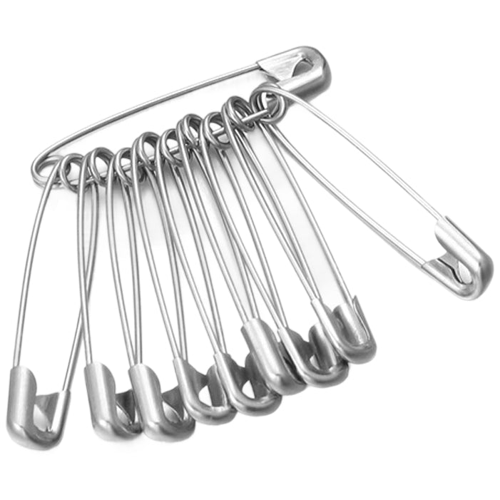 Large Nickel Plated Steel Safety Pins for Sewing Crafts and Fabric Fastening, Pack of 60