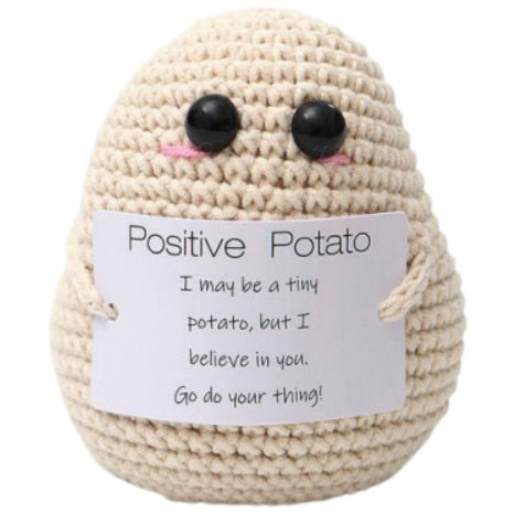 Chubby White Potato Handmade Crochet Doll - Lovely Gift with Different Cards for Emotional Support & Positivity