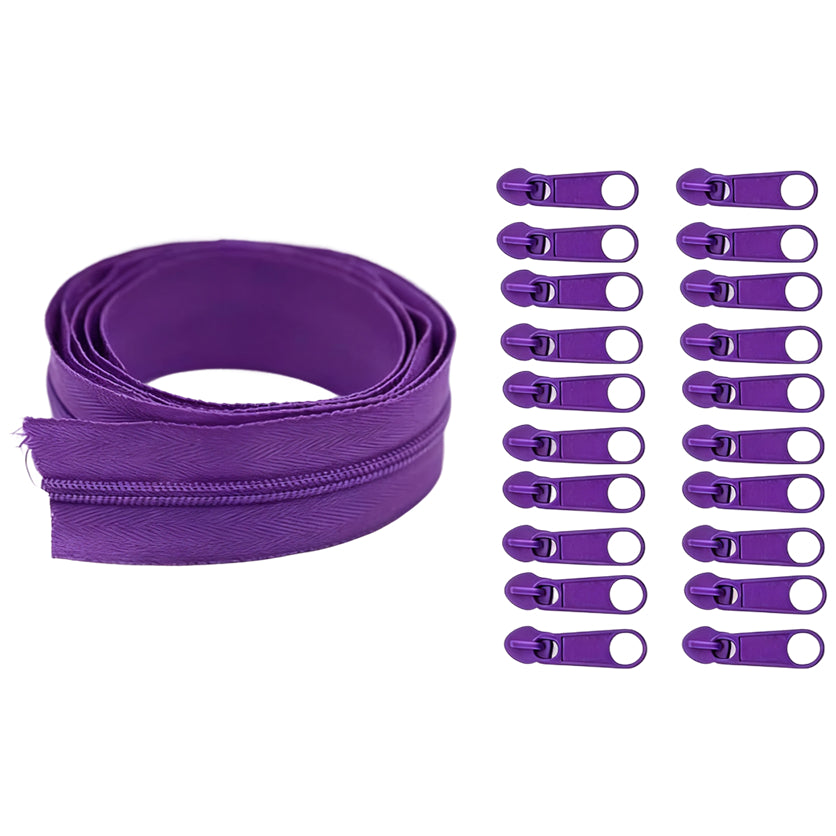 Nylon Coil Zipper 10 Yards with 20 Sliders for DIY Sewing Bags Garments and Crafts