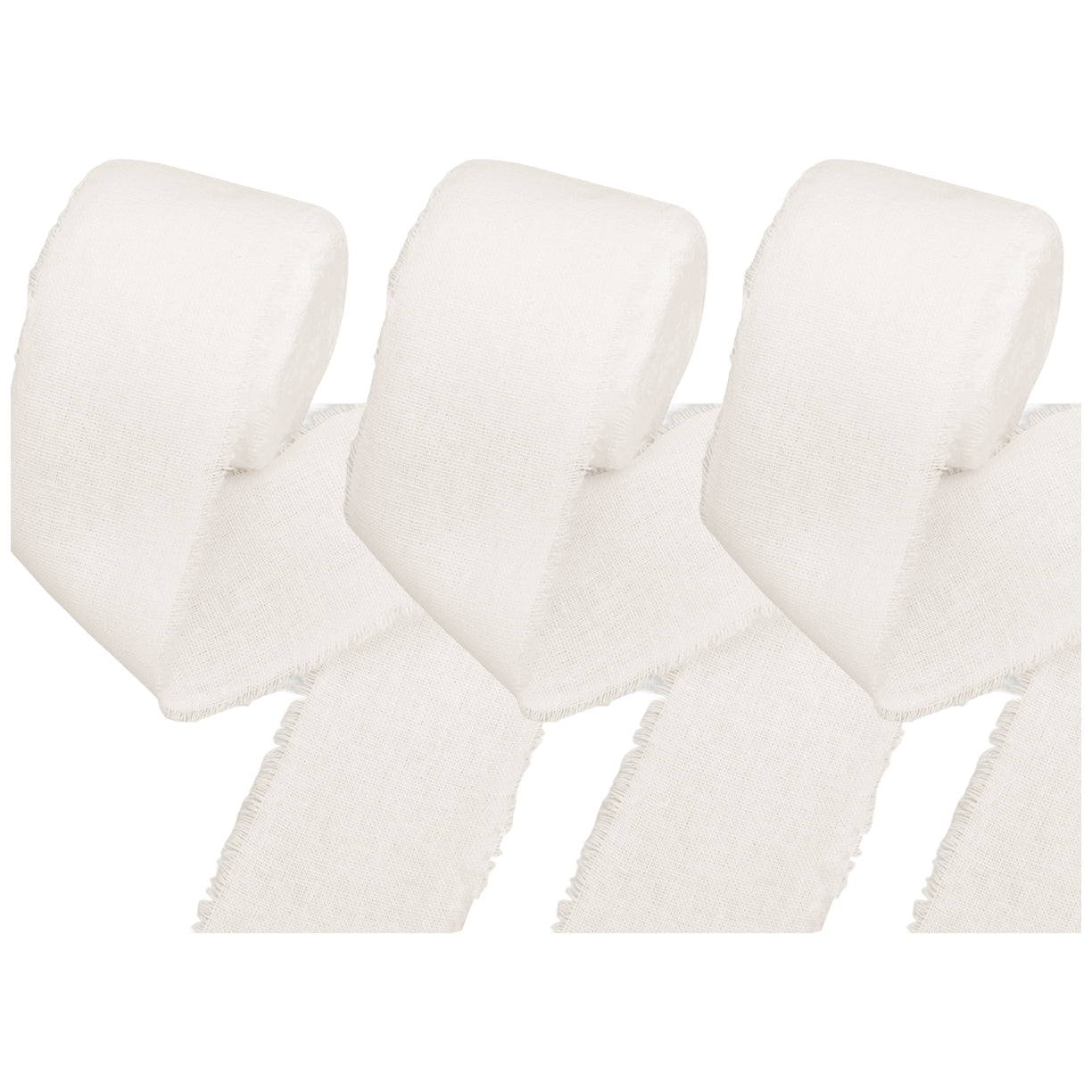 1.5 Inch Cotton Frayed Fabric Ribbon 15 Yards for Crafts and Wedding Decorations, Pack of 3