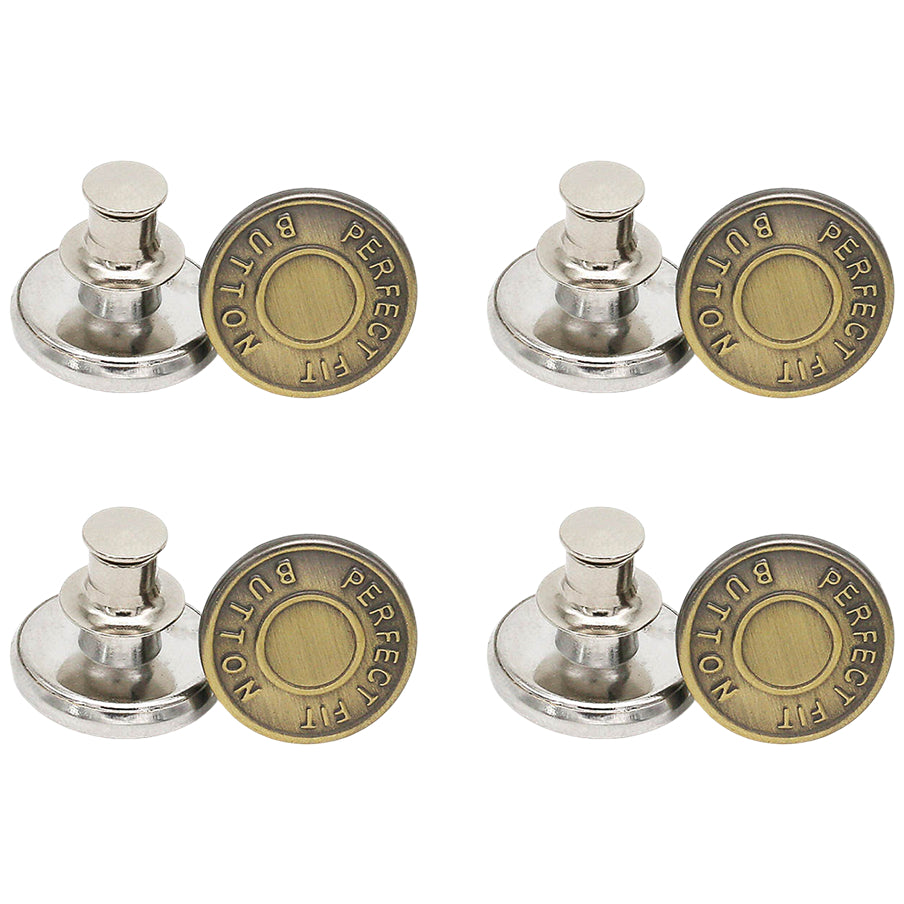 No Sew Adjustable Jeans Button Pins for Pants and Clothing Repair, Set of 4
