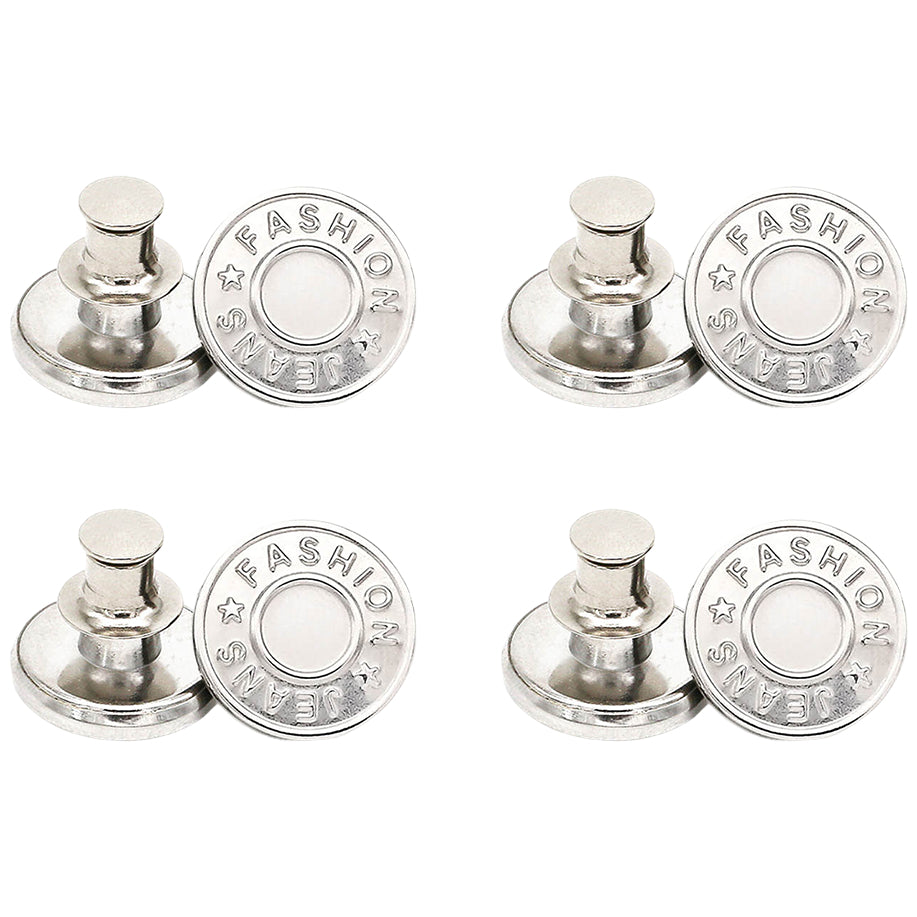 No Sew Adjustable Jeans Button Pins for Pants and Clothing Repair, Set of 4