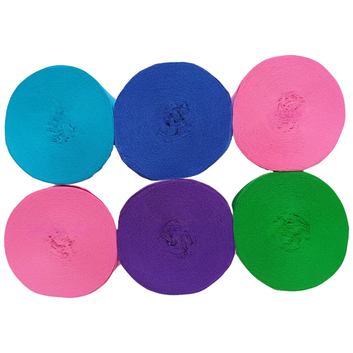 Crepe Paper Streamers 82ft Each Roll for Birthday, Wedding, and Party Decorations 1.77 Inch, Pack of 6