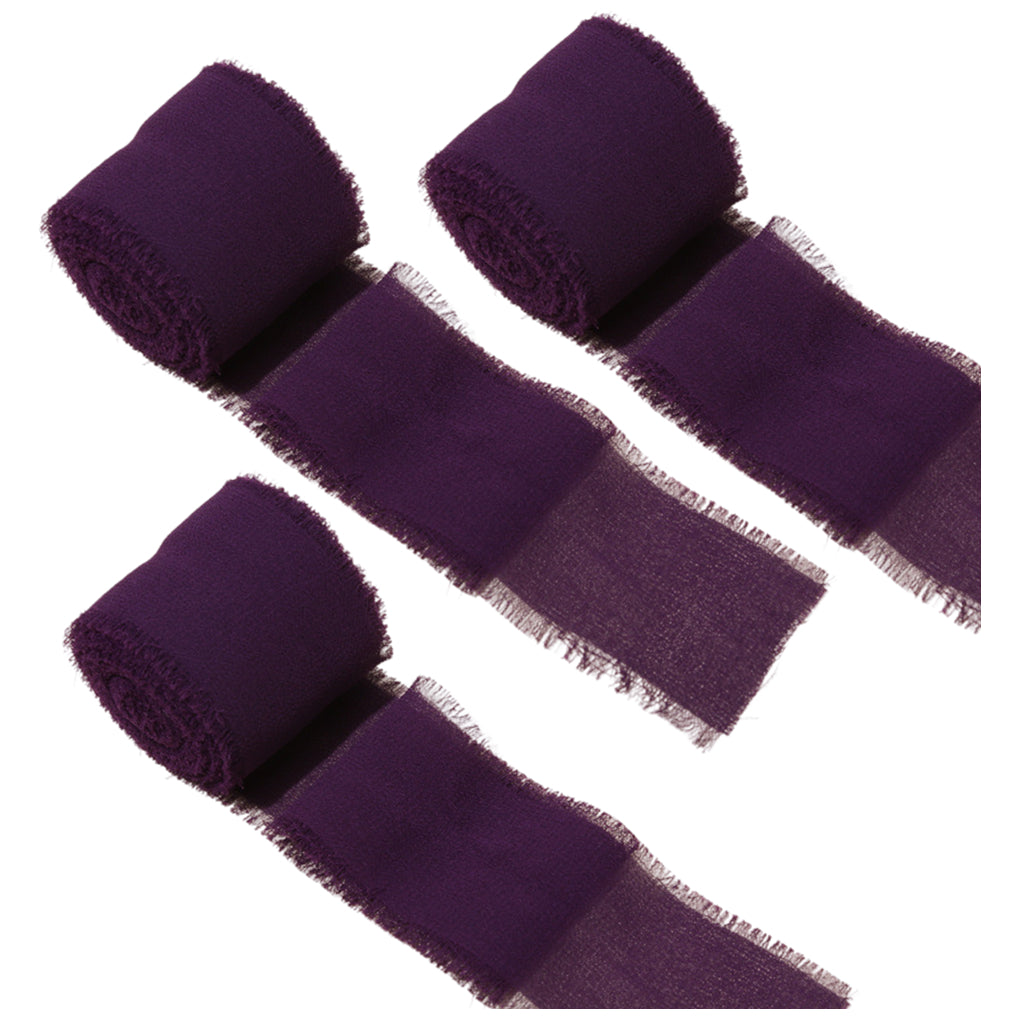 Chiffon Ribbon 1.5 Inch by 16.40yds Handmade Fringe Silk Ribbon for Gift Wrapping Wedding Bouquet and DIY Crafts, Pack of 3