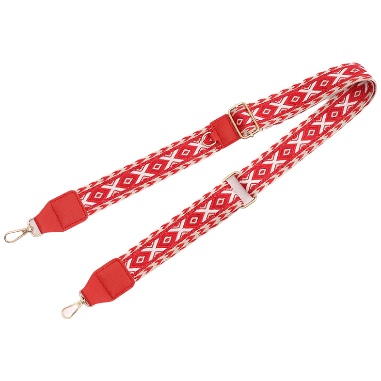 Adjustable Purse Strap With Crazy Horse Leather Ends and Jacquard Embroidery