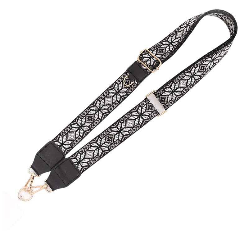 Adjustable Purse Strap With Crazy Horse Leather Ends and Jacquard Embroidery