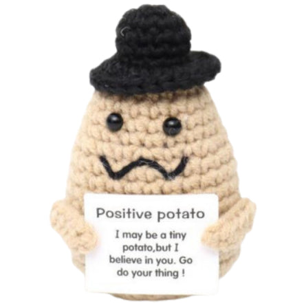 Potato With Black Hat Handmade Crochet Doll - Lovely Gift with Different Cards for Emotional Support & Positivity