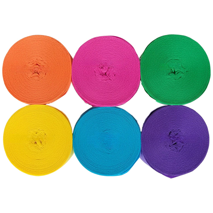 Crepe Paper Streamers 82ft Each Roll for Birthday, Wedding, and Party Decorations 1.77 Inch, Pack of 6