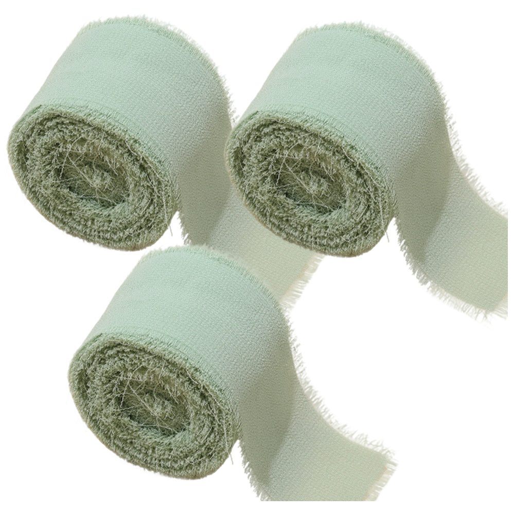 Chiffon Ribbon 1.5 Inch by 16.40yds Handmade Fringe Silk Ribbon for Gift Wrapping Wedding Bouquet and DIY Crafts, Pack of 3