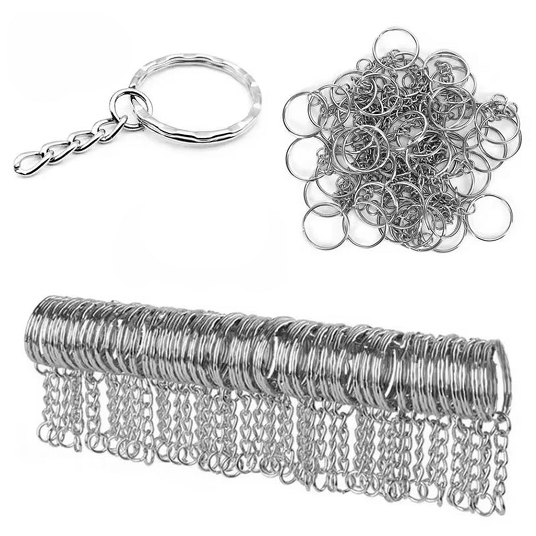 Metal Keychain Split Rings 25mm with Chain and Open Jump Rings for DIY Crafts