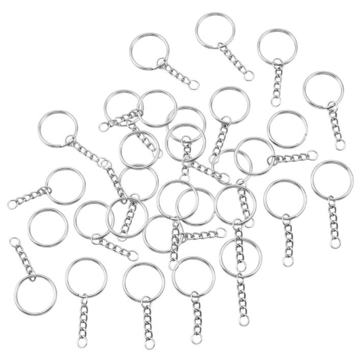 1 Inch Silver Split Keyrings with Chain and Jump Ring for Keychain Crafts