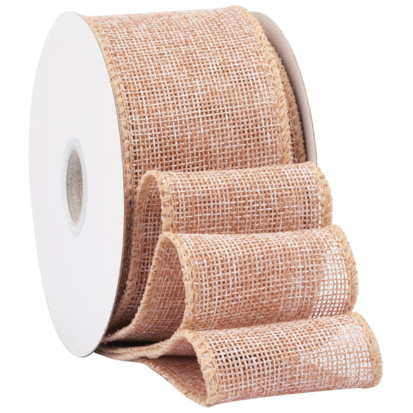 2.5 Inch x 10 Yards Natural Burlap Wired Ribbon Faux Linen for Bows, Wreaths, and Decorations
