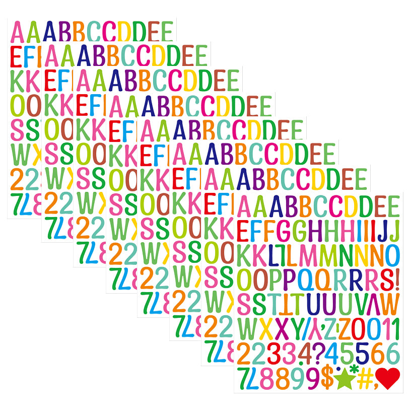 Colorful Cartoon Alphabet and Number Stickers Self Adhesive Vinyl Letters Decals for Classroom Signs Doors Mailboxes, Pack of 8