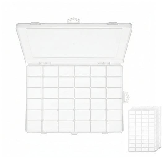 36 Grid Clear Plastic Bead Organizer Box with Adjustable Dividers for Jewelry, Crafts, Fishing Tackle, and Small Parts Storage