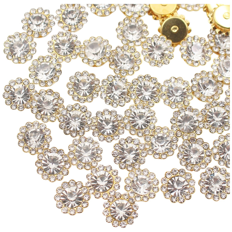 12mm Sew On Crystal Rhinestones with Metal Claw Base for Clothes, Shoes, and Crafts, Pack of 100