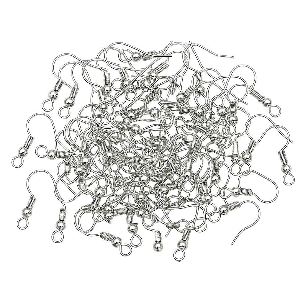 Hypoallergenic Silver Earring Hooks with Ball and Coil for DIY Jewelry Making, Pack of 120