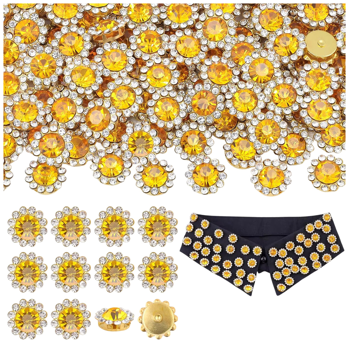 12mm Crystal Flower Sew On Rhinestones with Metal Base for Clothes and Crafts, Pack of 150