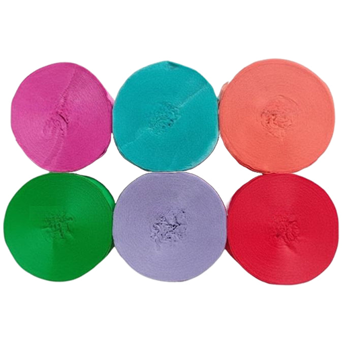 Crepe Paper Streamers 82ft Each Roll for Birthday, Wedding, and Party Decorations 1.77 Inch, Pack of 6